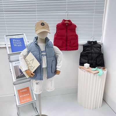 跨境2022秋冬新款儿童羽绒服马甲外穿中小童韩版立领马甲加厚外贸