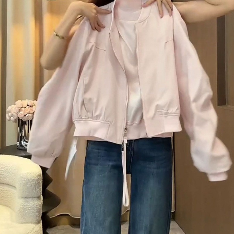 早秋新款小个子粉色高端棒球服外套女高级感慵懒风宽松长袖上衣女|undefined
