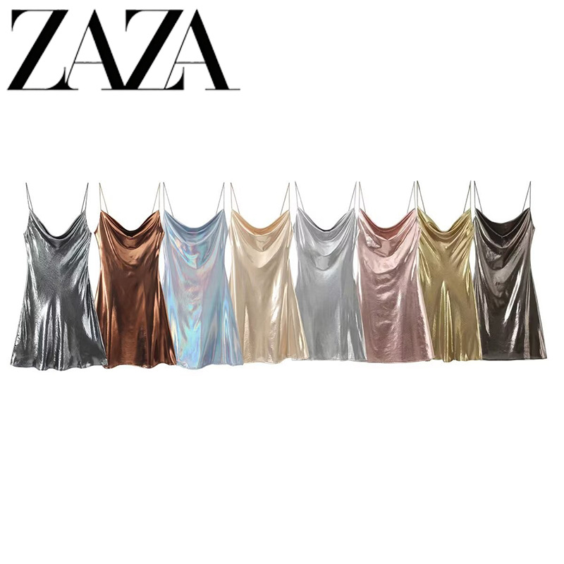 ZAZA qadın üçün metal qayışlı ziyafət paltarı