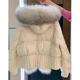 白色羽绒棉服女冬季新加绒加厚宽松百搭短款皮草毛毛外套