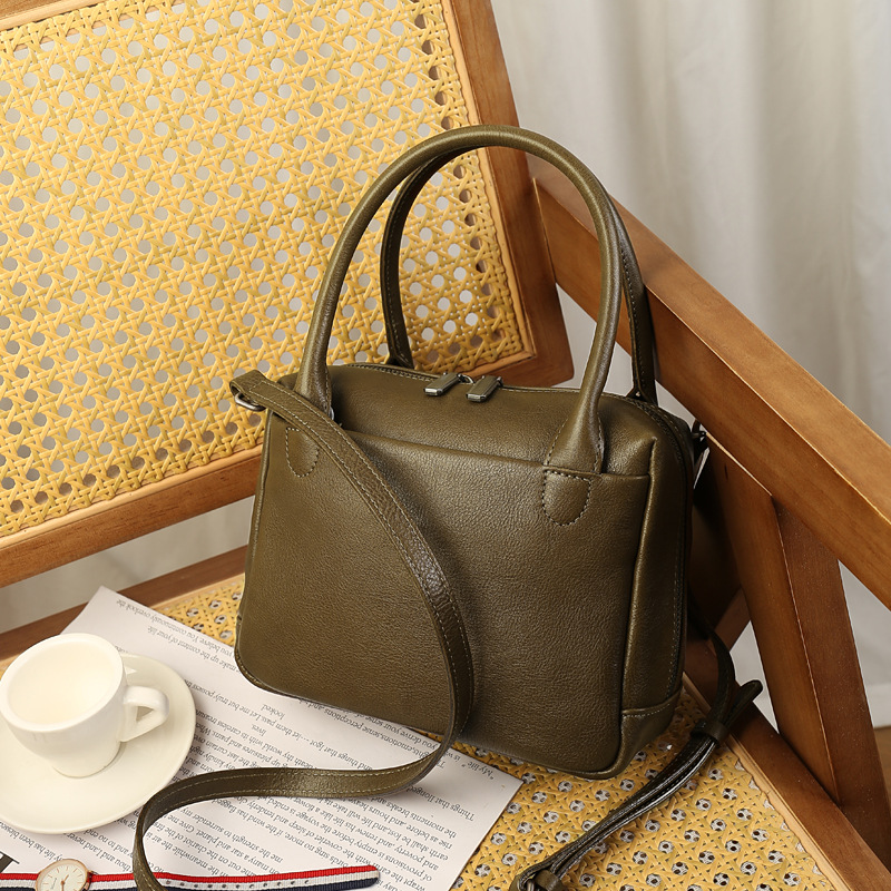 Women's Large Capacity New Genuine Leather Retro Commuter Boston Square Bag Casual Simple Luxury Handbag - Thumbnail 7