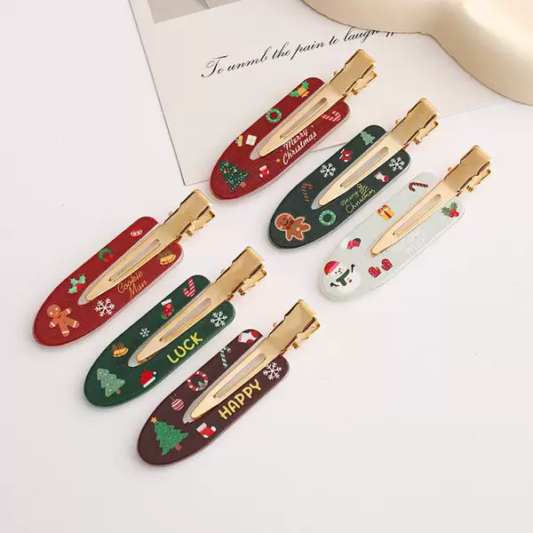 6cm Christmas Theme UV Printed Pattern Seamless Hair Clip Women's Bangs Children's Broken Hair Side Clip DIY Bottom Clip