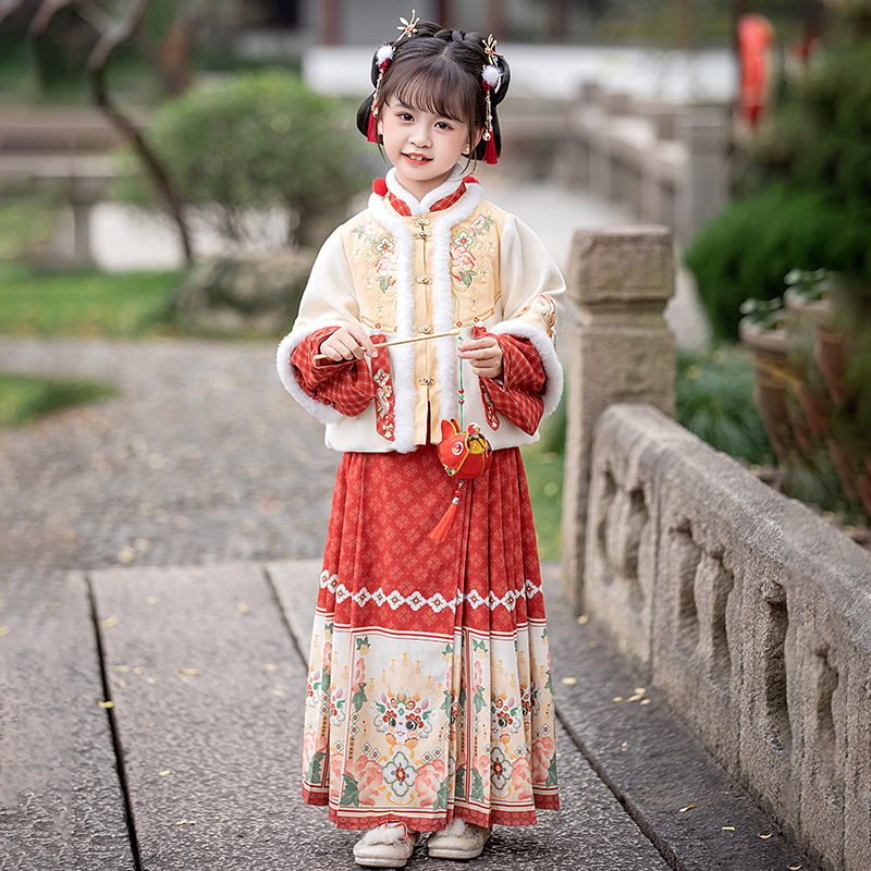 女童汉服新款冬季马面裙套装儿童古装加绒拜年服古风小女孩唐装冬