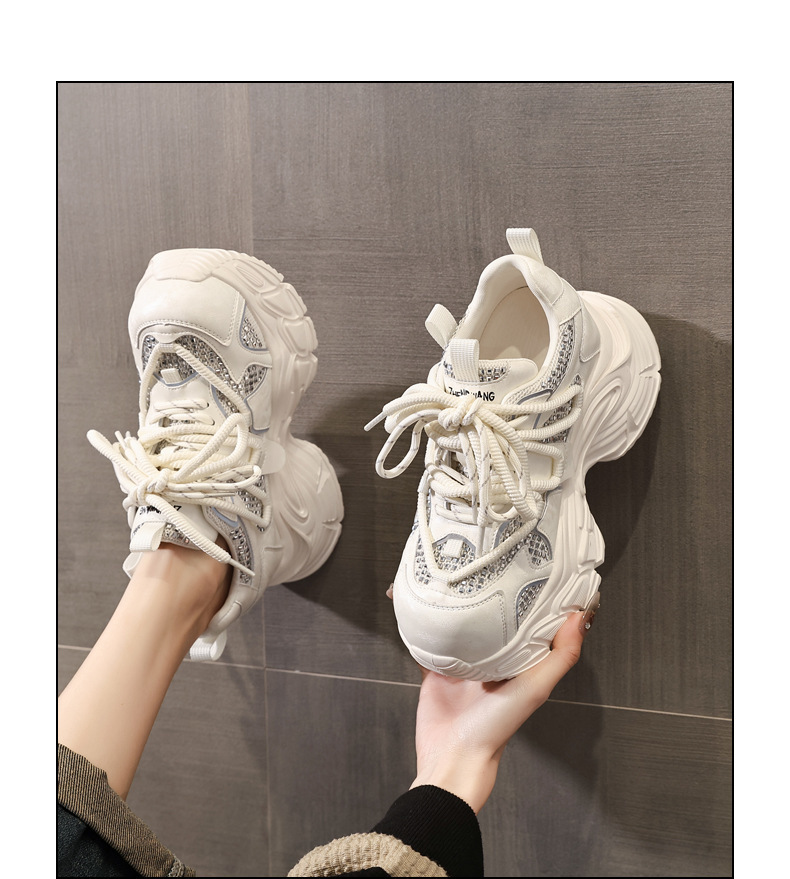 Giày sneaker nữ đế dày lưới thoáng khí phong cách daddy — màu be chi tiết 13