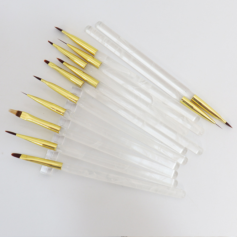 亚马逊批发亚克力美甲工具套装透明金色彩绘平头光疗笔画花美甲笔|undefined