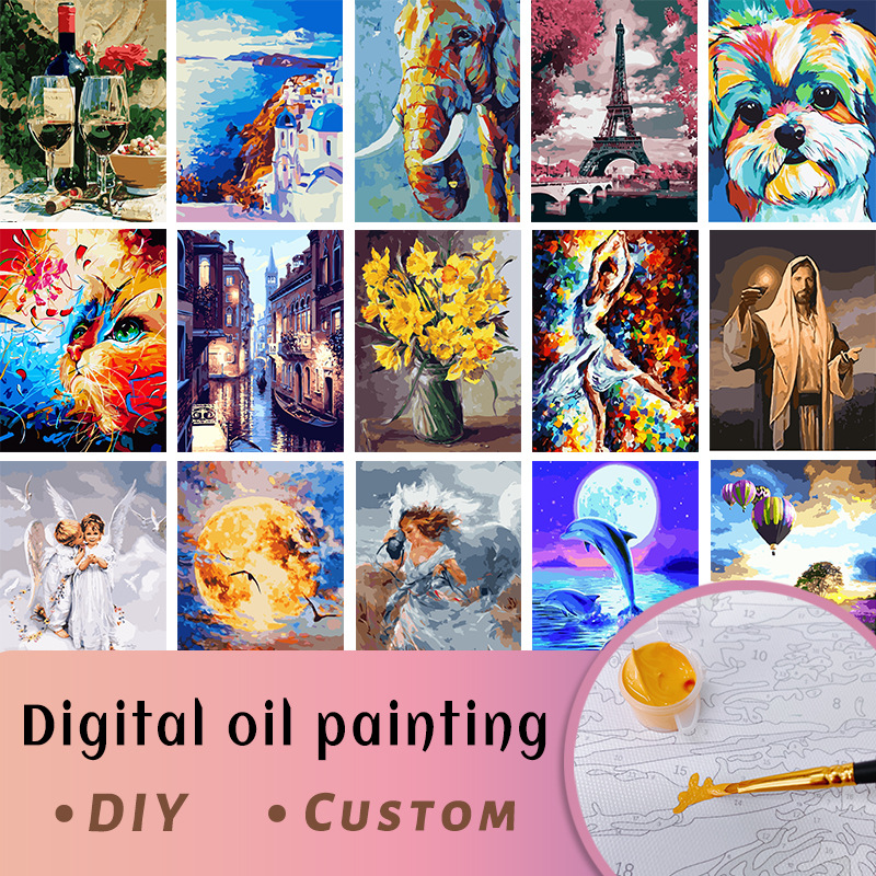 Pintura digital transfronteriza diy40 * 50 dibujos animados dibujos abstractos pintados a mano relleno de color al por mayor pintura al óleo simple