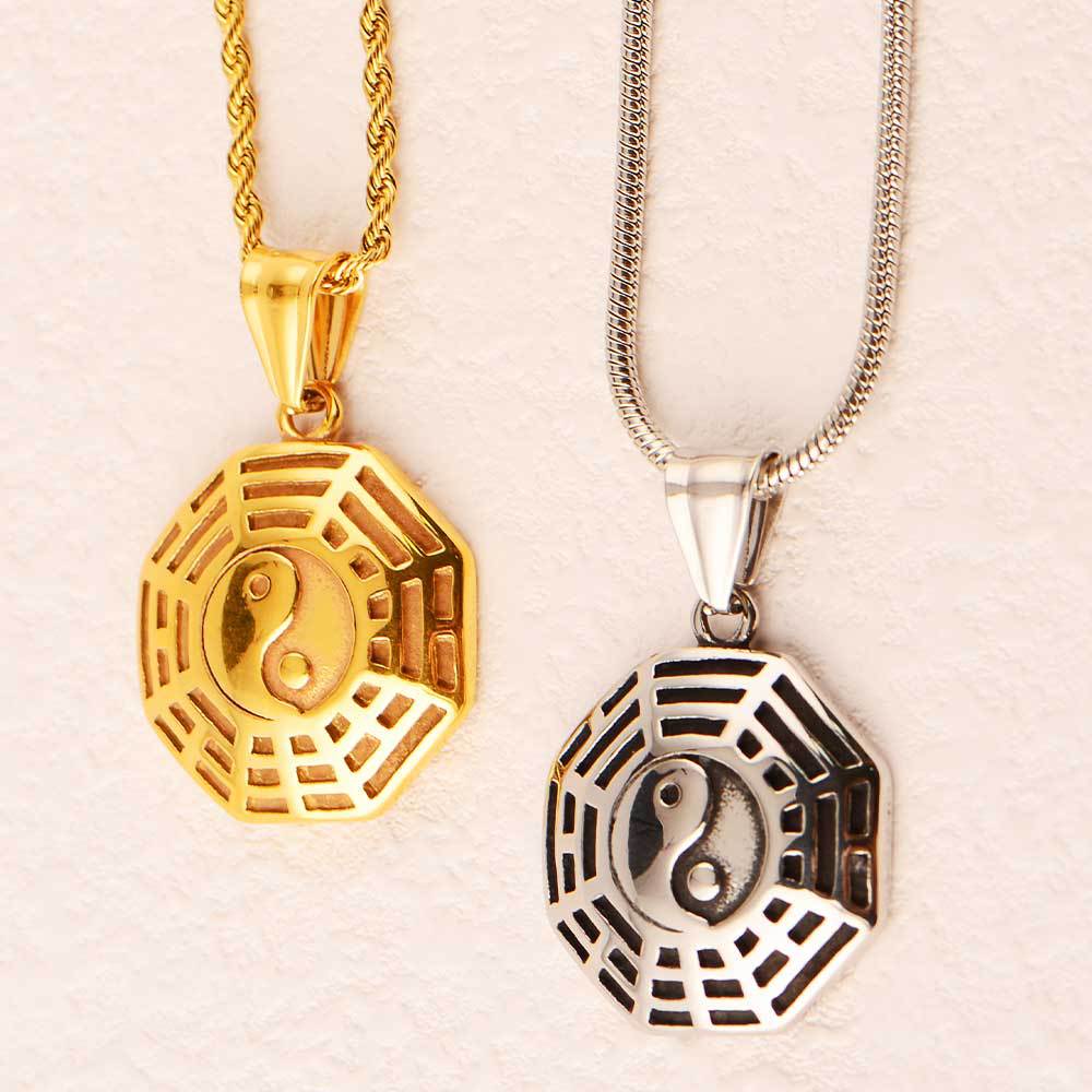 중국 레트로 목걸이 WUXING BAGUA TAIJI COMPASS 펜던트 유니섹스 티타늄 스틸 도금 18K 골드 액세서리