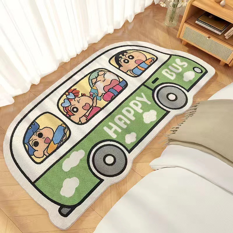 Cartoon School Bus Crayon Shin-Chan Internet Celebrity Room Bedroom Faux Cashmere Bedside Rug Balcony Bay Window Decoration Stain-Resistant Floor Mat