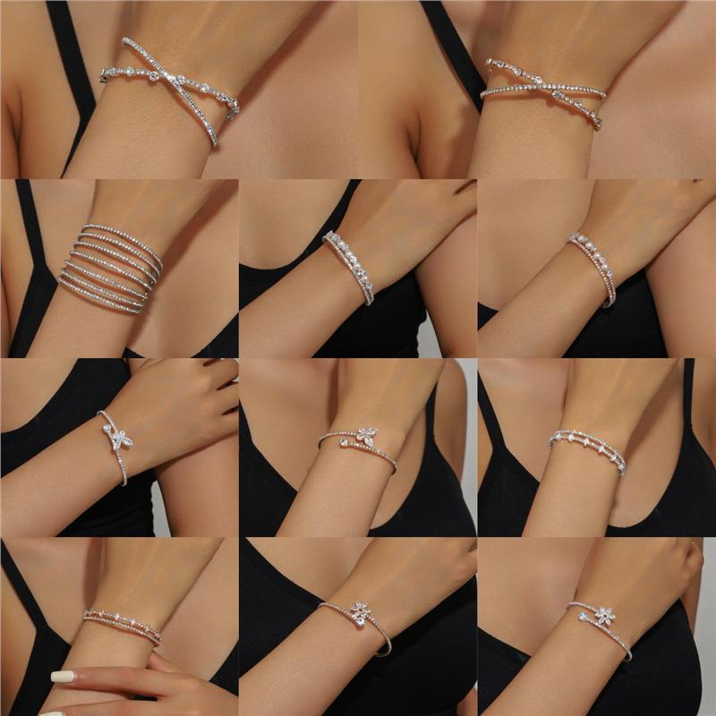 Can Be Shipped Cross-Border: Ultra-Sparkly Artificial Cross-Studded Diamond Bracelet, Exquisite Light Luxury Bracelet, Simple and High-End Fashion Jewelry
