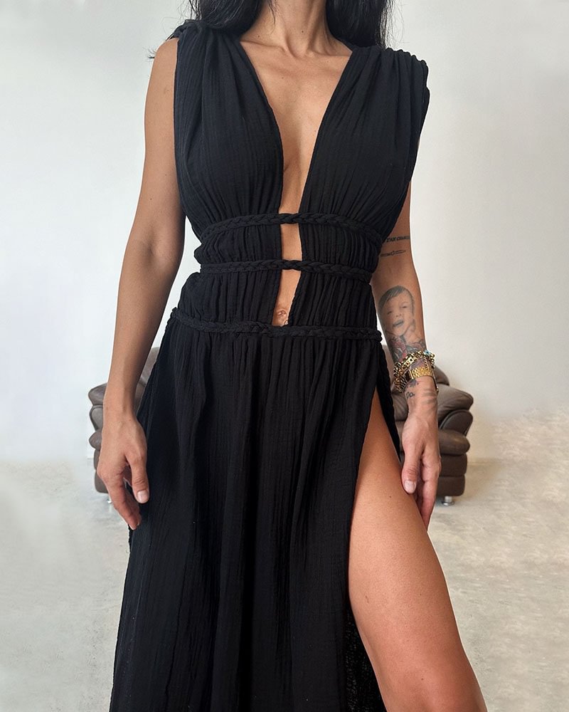 Women's Tank Dress Streetwear Deep V Sleeveless Solid Color Maxi Long Dress Holiday Daily display picture 10