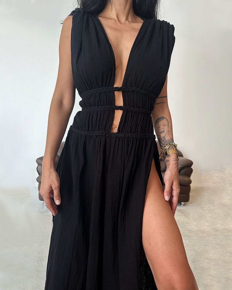 245g Weight Maxi Long Dress Dress Length Type Sleeveless Sleeve Length Tank Dress Dresses Type Linen Fabric Type Mid Waist Waist Line Holiday, Daily Occasion Deep V Neckline Regular Fit Fit Type Solid Color Pattern Summer Season Women's Gender Streetwear Style Wholesale Women's Streetwear Solid Color Holiday Daily Deep V Sleeveless Tank Dress 9
