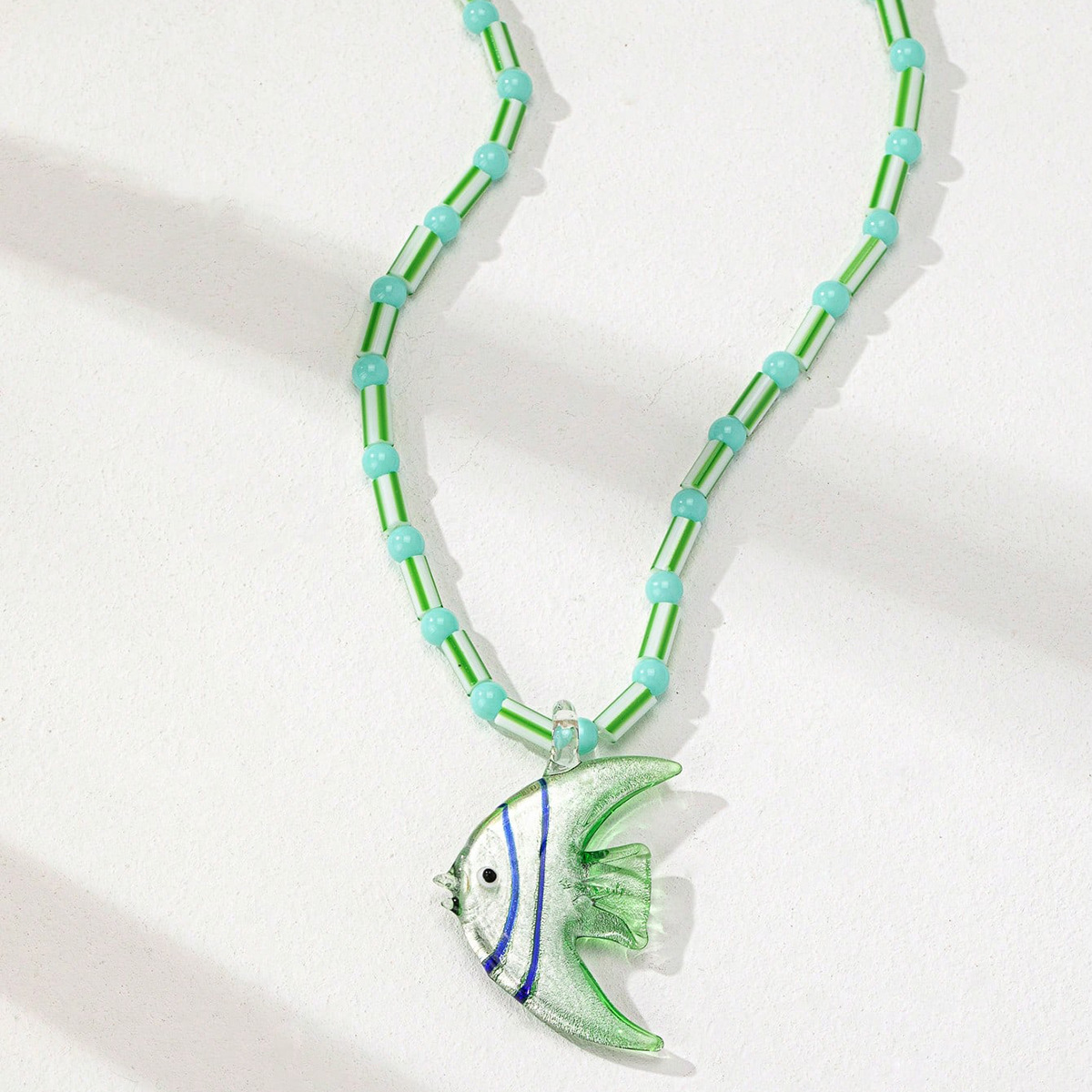 Glass Chain Material Beaded Chain Chain Type 1 Piece Quantity Cute Marine Style Fish Glass Beaded Chain Lobster Trigger Clasp Closure Pendant Necklaces Wholesale
