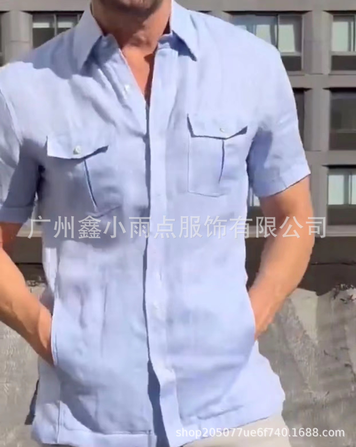 2023 amazon ebay aliexpress verano color sólido de manga corta de los hombres de algodón y lino de bolsillo de control de acceso cremallera ropa de trabajo camisa