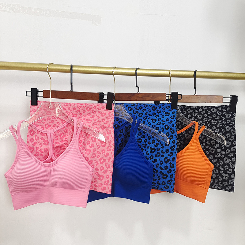 Sexy Hot Girl Fitness Suit Women's Leopard Print Sports Shorts High Waist Hip Training Beautiful Back Two-Piece Sportswear