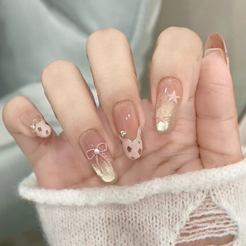 Tiktok Trending Wearable Nail Tips with a High-End Feel, Handmade French Leopard Print Cat Eye Nail Tips for Women, Pre-Made Fake Nails