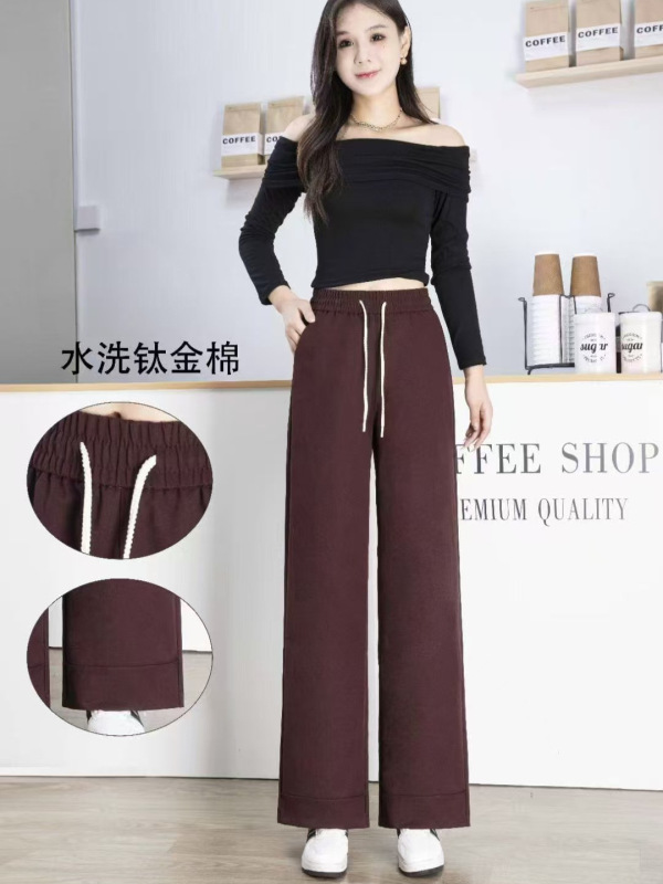 钛金棉阔腿裤女春秋2025新款高腰垂感宽松休闲大码斜纹直筒长裤子|undefined