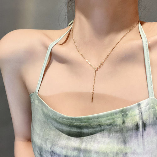 Ins trendy same style super fairy simple titanium steel necklace women's tassel pendant design geometric clavicle chain