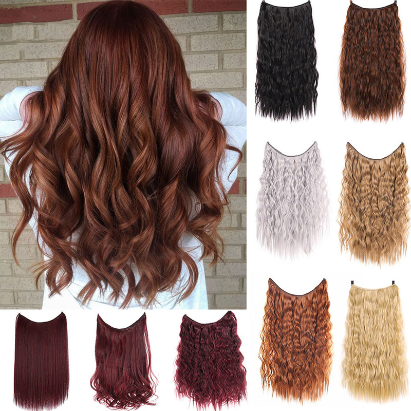 New fishing line hair curtain wig long curly hair extension piece can be freely adjusted one-piece seamless wig extension piece