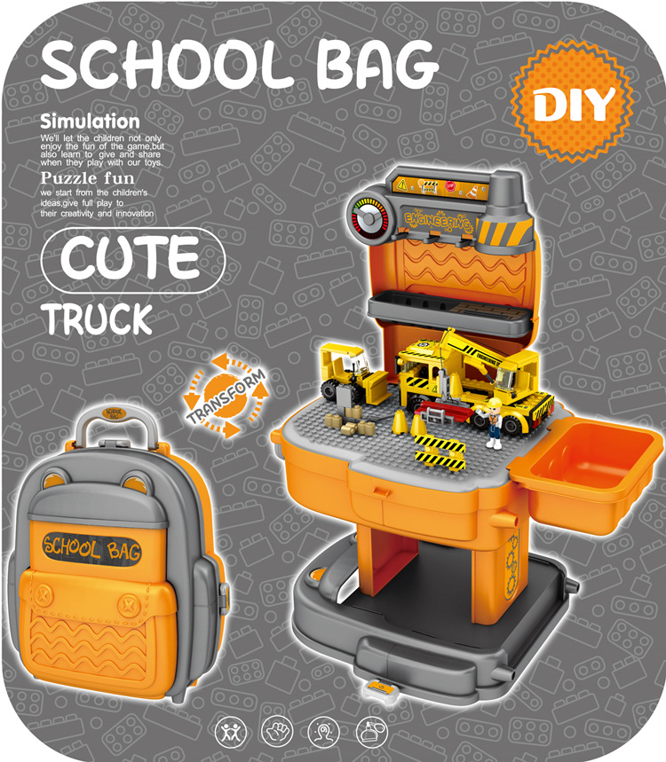 El comercio exterior de los niños DIY bloques de construcción mochila juguete bomberos coche ingeniería animal diapositiva montaje educación temprana bloques de construcción traje