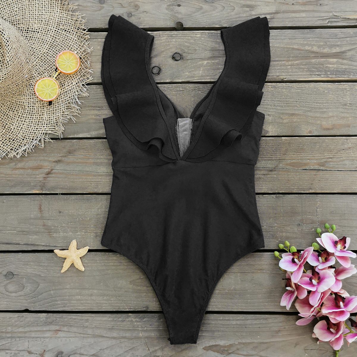 245g Weight Sleeveless Sleeve Length Polyester Fabric Type Regular Top Length One-pieces Tops Type 1 Piece Quantity Swimming Occasion V Neck Neckline Slim Fit Type Solid Color Pattern Women's Gender Elegant Style Women's Elegant Lady Solid Color 1 Piece One Piece Swimwear 17