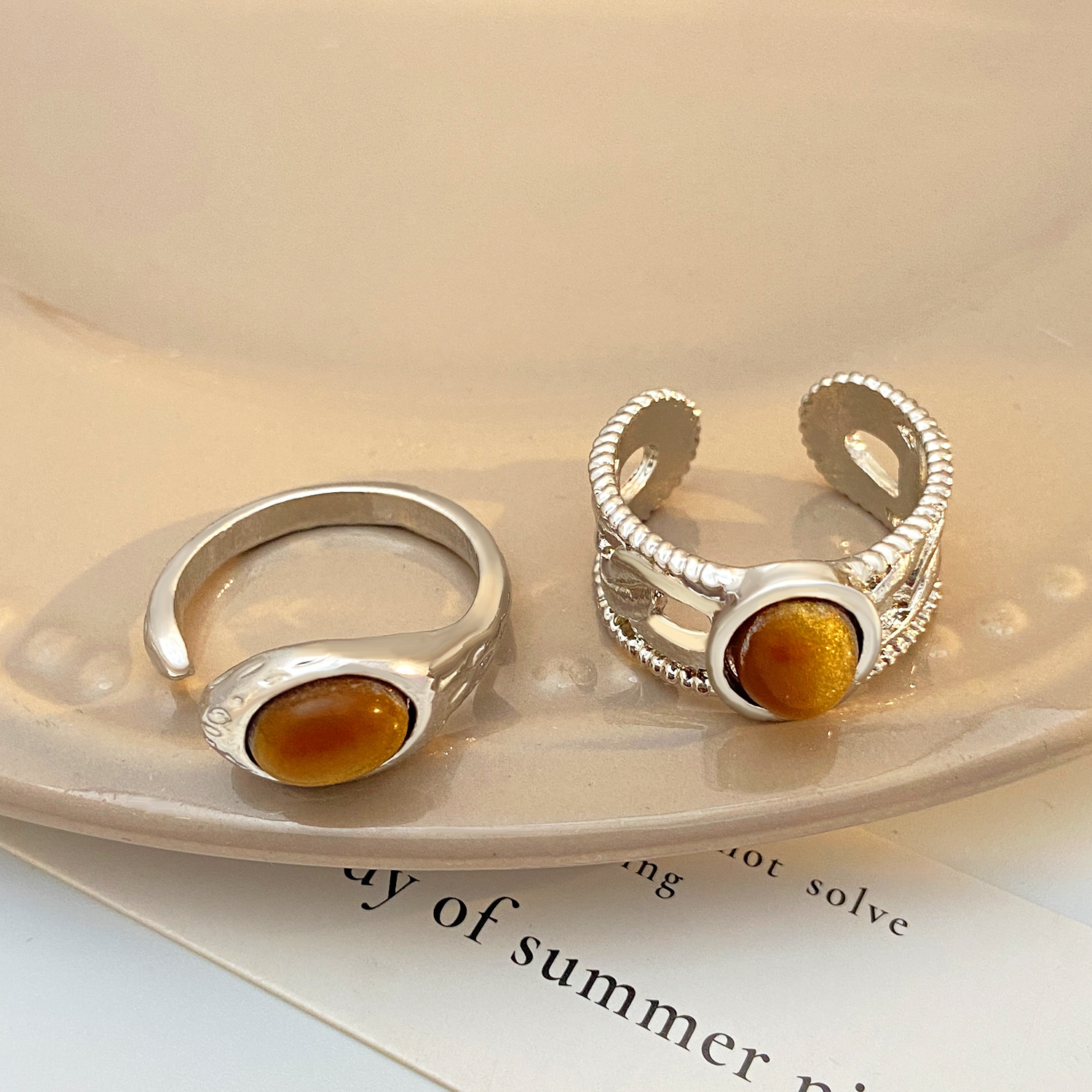 Melard Tigerauge-Ring für Damen, offener Ring, Niche Design Sense, massiver, ovaler Ring für den Zeigefinger_voghion.com