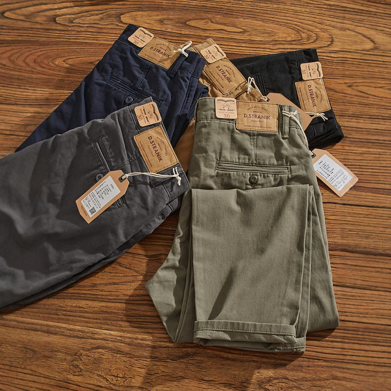 Amejaji American Retro Simple Workwear Pants for Men, Heavyweight Chino Casual Pants, Straight-Leg Versatile Tapered Pants Amejaji American Retro Simple Workwear Pants for Men, Heavyweight Chino Casual Pants, Straight-Leg Versatile Tapered Pants