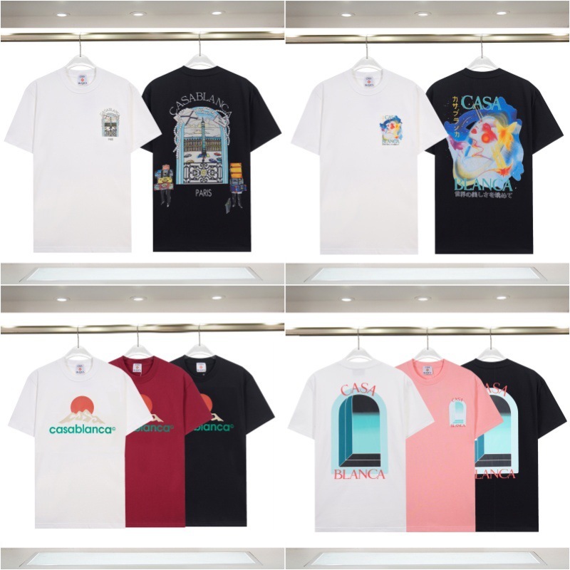 Men's Short-Sleeved 260g Casablanca Short-Sleeved 2025 Spring and Summer New Painted Printed Casa Pure Cotton Short-Sleeved