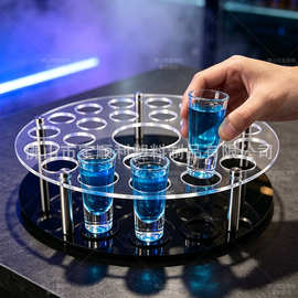圆形亚克力酒杯架 透明黑色底座shot杯架酒吧KTV小酒杯收纳摆放架