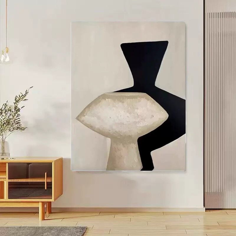 纯手绘黑白极简抽象装饰画侘寂风现代轻奢客厅玄关挂画肌理画|undefined
