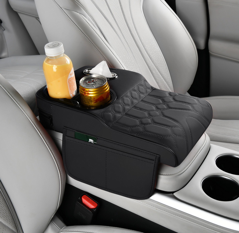 Fushou Car Armrest Box Heightening Pad Seat Organizer Storage Car Multifunctional Tissue Box Cup Holder 4-in-1 (Armrest box pad) - high-and-low-armrest-box-heightening-pad-anti-slip-cup-model-a-black