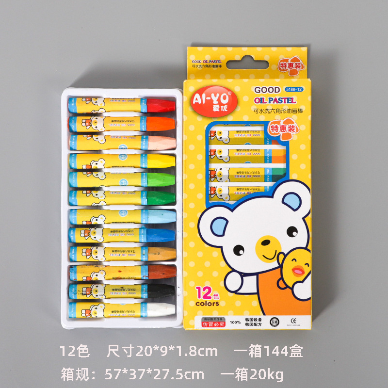 12 color palo de pintura al óleo traje de pintura de los niños de color crayón de Kindergarten graffiti cepillo estudiante suministros de arte al por mayor