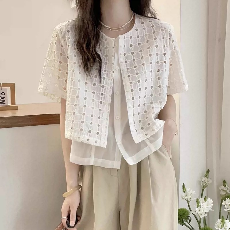 依间 假两件拼接欧根纱衬衫女欧洲站新款欧货女装设计感上衣潮