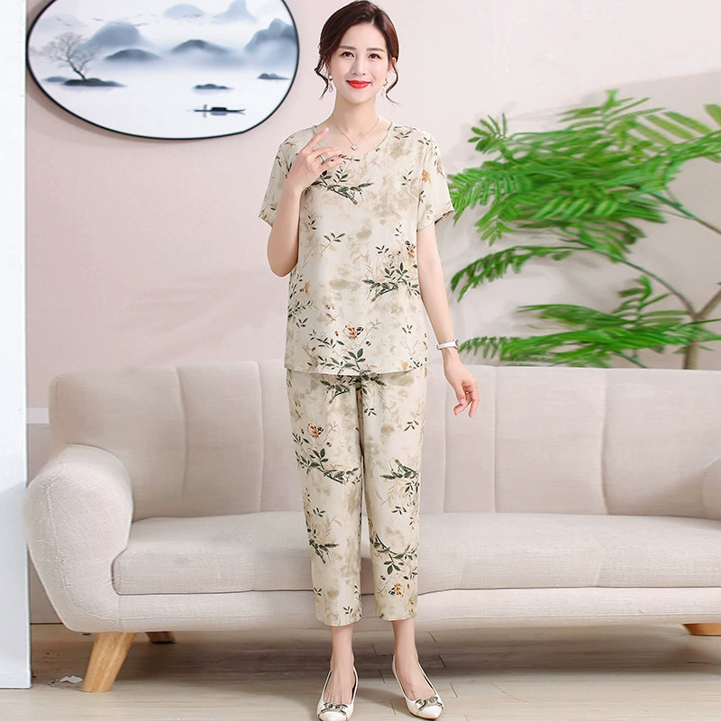 [100% Мяньский шелк] Летний набор с короткими рукавами для мамы
