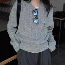 3股加厚400克老钱风~套头复古绞花100%羊毛毛衣蓬松柔软针织衫