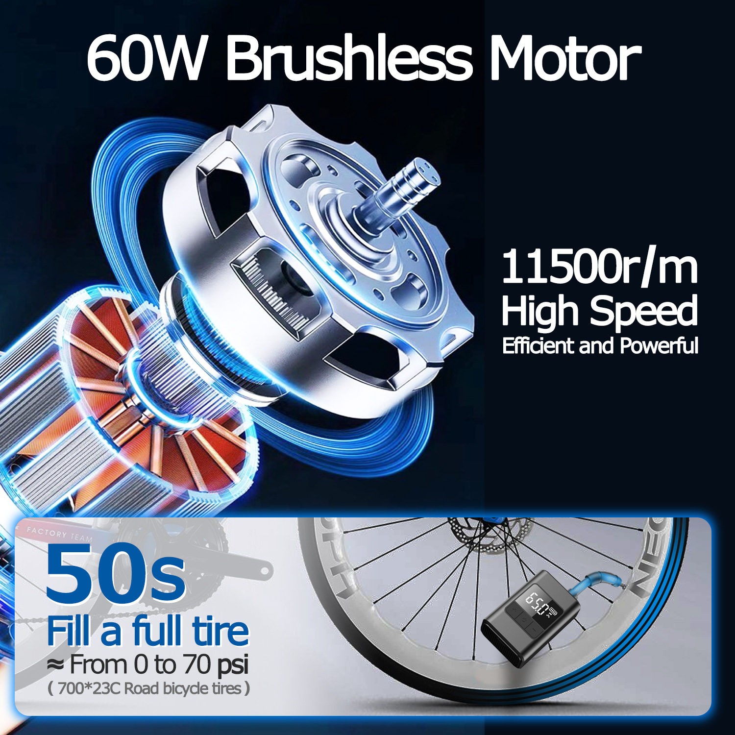 Mini Road Bike Electric Pump Portable Car-Mounted Handheld Smart Air Pump Wireless Electric