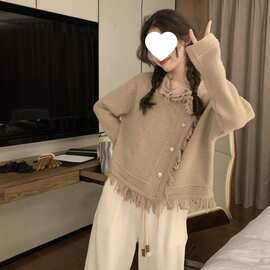 流苏软糯毛衣外套女春春新款温柔显瘦针织开衫设计感洋气外穿上衣