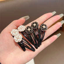 韩式黑色山茶花发卡头饰夹子韩国发夹顶夹刘海侧边夹少女气质bb夹