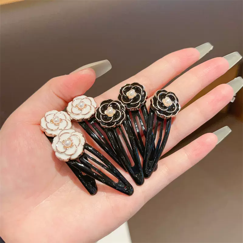 韩式黑色山茶花发卡头饰夹子韩国发夹顶夹刘海侧边夹少女气质bb夹
