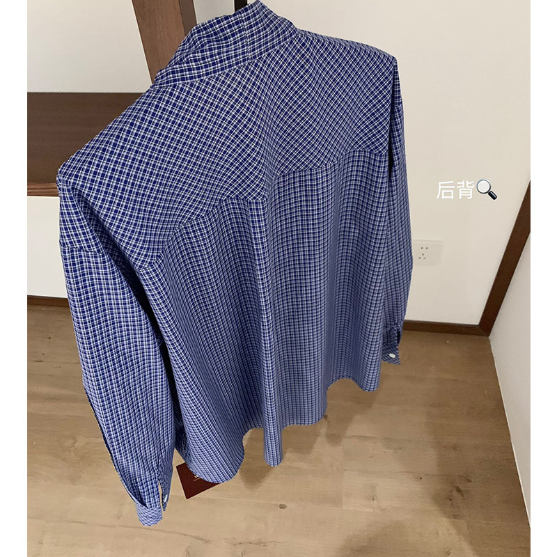 WGWE7226法式高级感格子蝴蝶结系带衬衫女小众设计感宽松休闲长袖|undefined