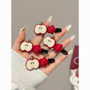 Cute Apple Hairpin with a Girlish Style, Forehead Bangs Clip, Ins Hairpin, Duckbill Clip for Loose Hair, Children's Cartoon Hair Accessory