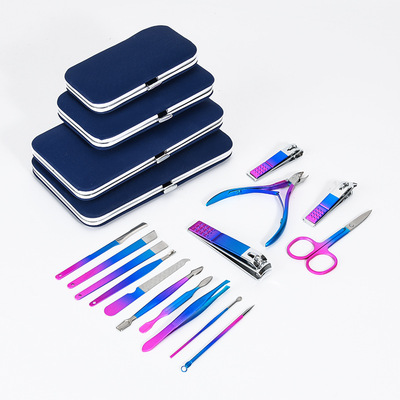 box-packed Stainless steel nail clippers colour Splash Nail cutters Gradient colour Dead skin fork Nail enhancement tool suit