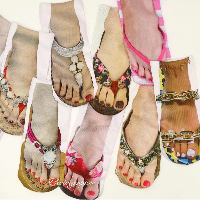 Mid-Calf Socks 3D Printed Socks Flip-Flop Toe Socks Couple's Creative Quirky Casual Versatile Socks