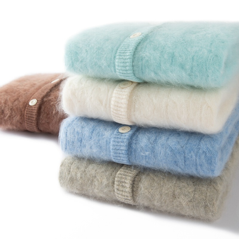 100% Cashmere Knitted Cardigan for Women, Loose Retro Twist Top Design, Short Sweater Jacket