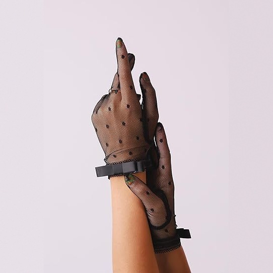 국경 간 도매 고딕 블랙 메쉬 레이스 보우 장갑 로리타 복고풍 의류 액세서리 할로윈