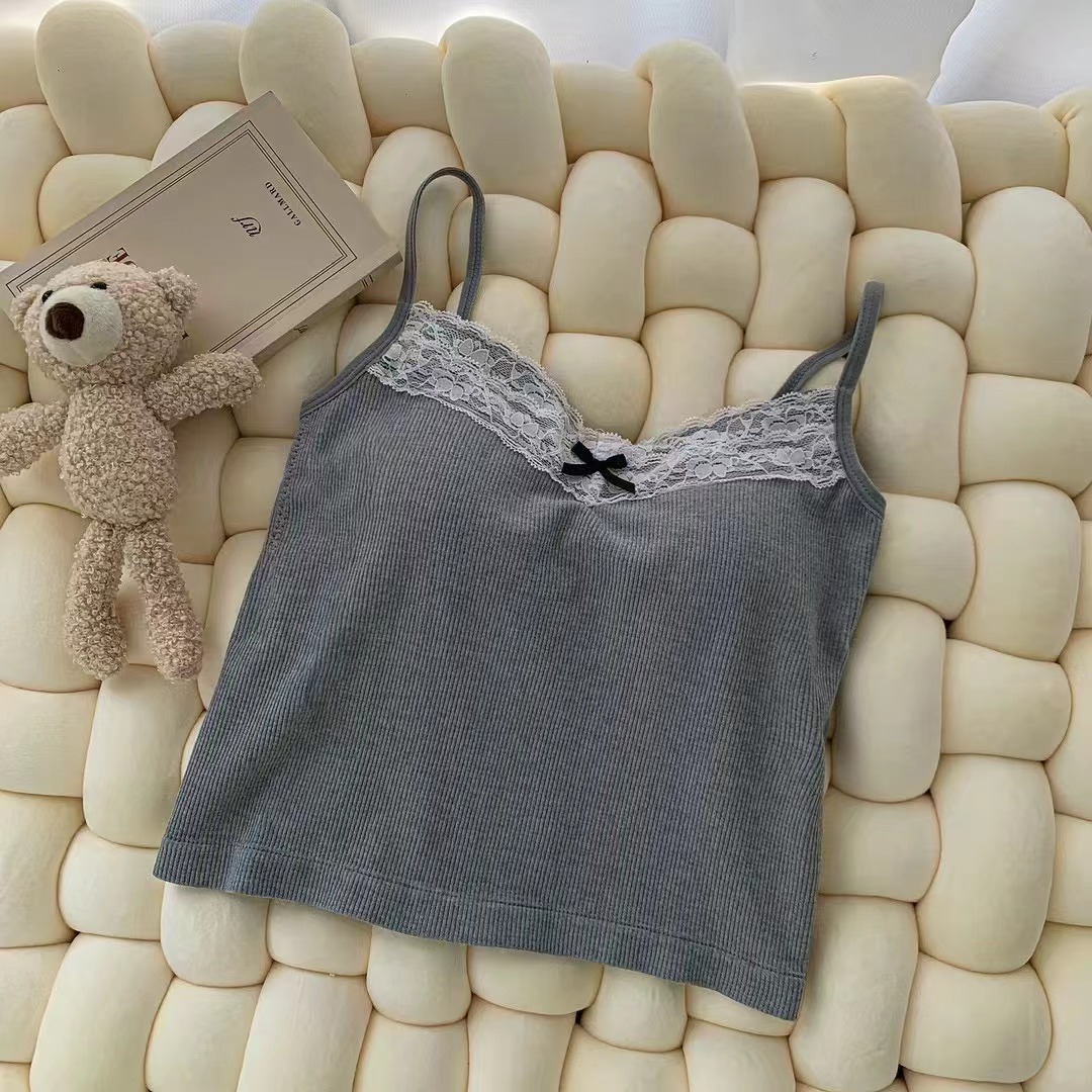 Arco encaje con almohadilla en el pecho camisola ropa interior de las mujeres SLIM-Fit adelgazante gris dulce chica caliente bottoming top
