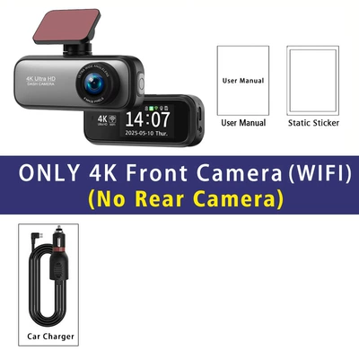 Cross-Border 4K Driving Recorder Wifi Ultra-High Definition Front and Rear Dual Camera Night Vision 24H Parking Monitoring Gps Reversing Image (Driving recorder) - standard-4k-car-front