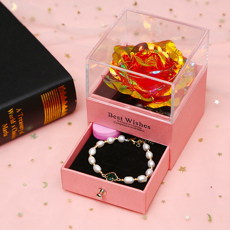 Colorido oro rosa collar joyería caja de regalo del Día de San Valentín perla cristal pulsera traje Amazon nuevo