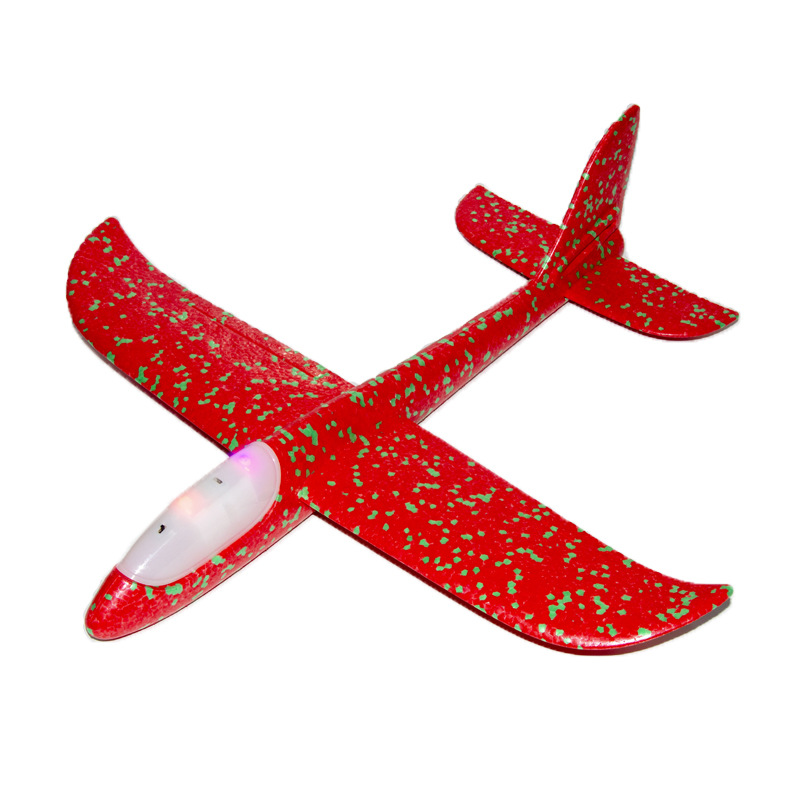 Avión de espuma de lanzamiento manual luminoso LED, planeador de maniobra acrobática, avión de espuma de juguete para niños, grande 48cm