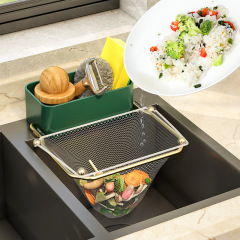 Kitchen Drainage Mesh Basket for Food Waste, Leftovers, and Residue – Includes Disposable Sponge Scrubbers and a Drain Rack for E-commerce Buyers