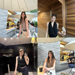 蝶宝嘻 质气姐姐专线 清透天丝v领显瘦气质无袖上衣t恤打底衫女夏